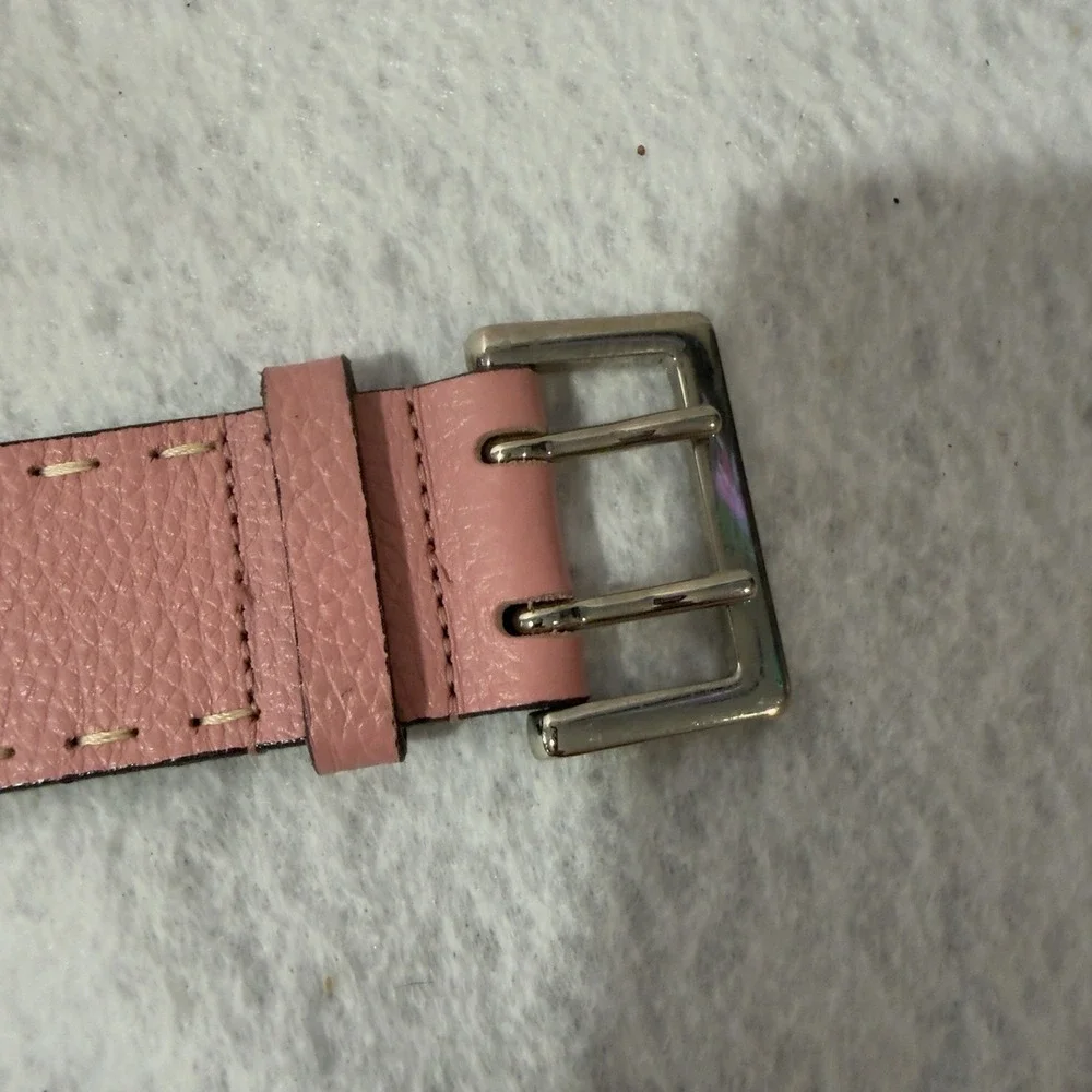 BCBG Max Azria Pink Leather Belt Made in England Double Prong Size Small